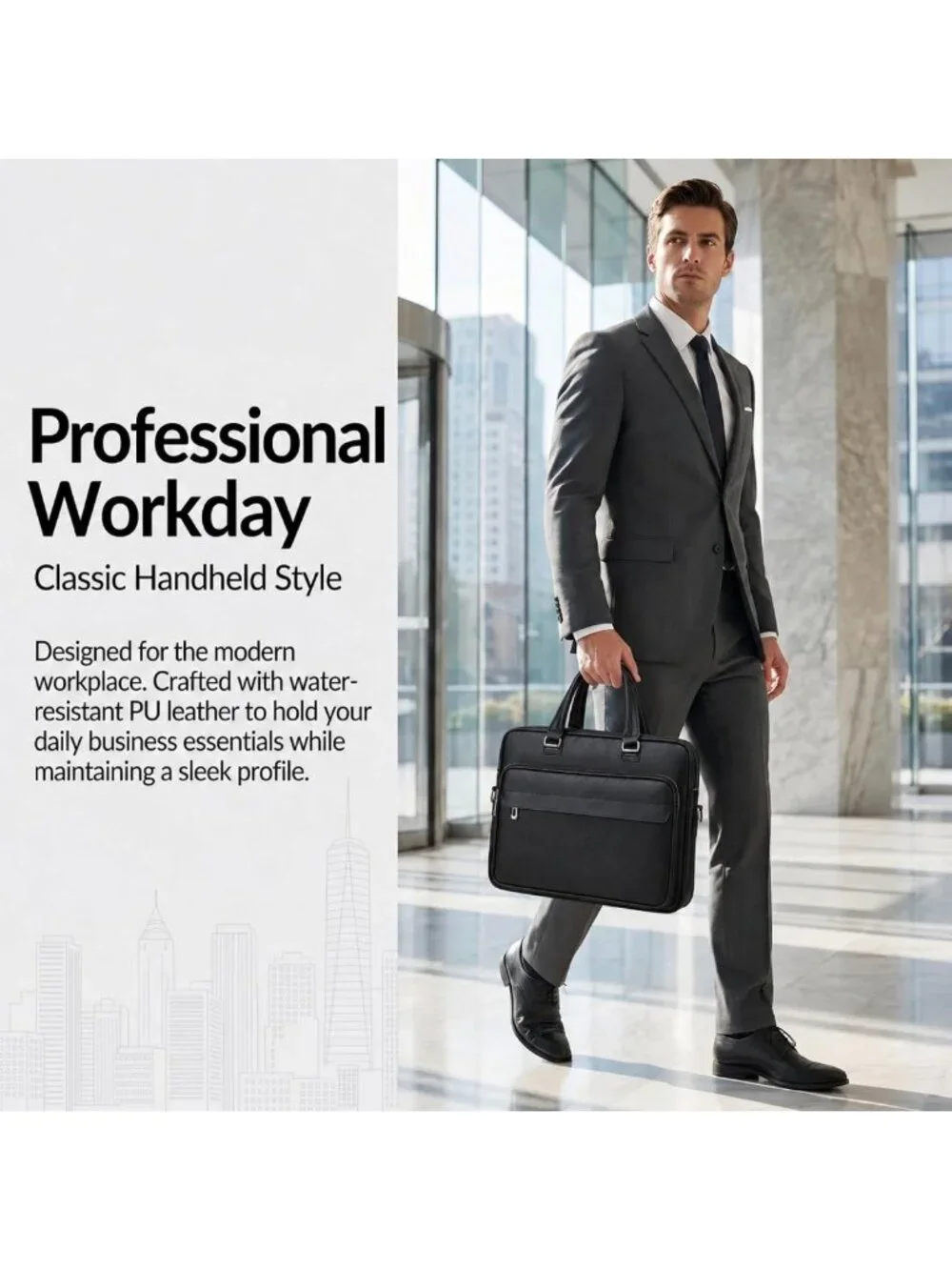 Stylish Water-Resistant Men's Leather Laptop Bag, 15
